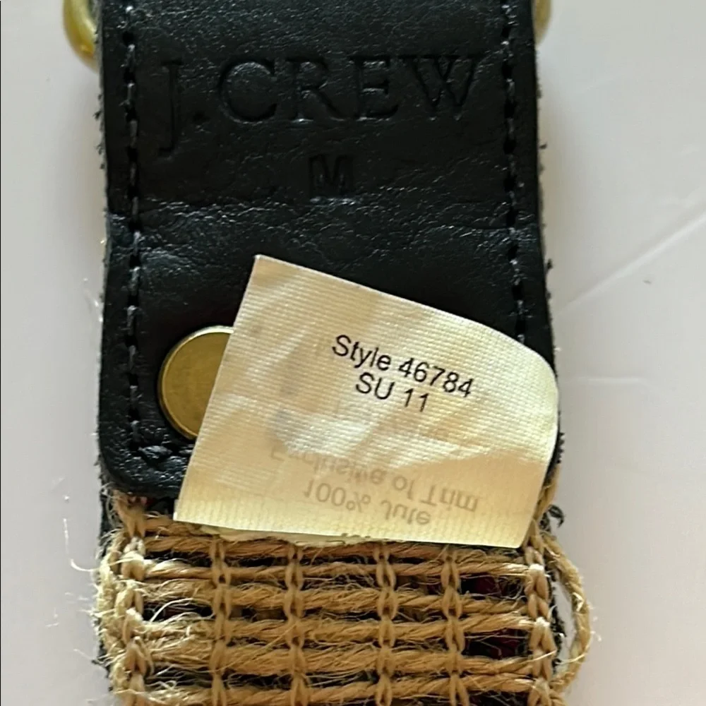 J Crew Jute & Leather Belt Sequin Accents Brass Hardware - Size MEDIUM